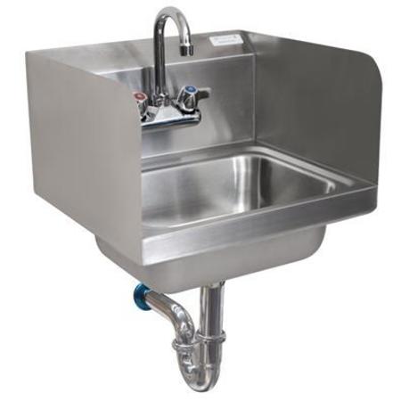 BK RESOURCES Hand Sink Stainless Steel W/Side Splashes, Faucet, P-Trap 2 Holes BKHS-W-1410-SS-PT-G